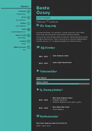 Çocuk Gelişimi Bölümü CV Örnekleri cv indir